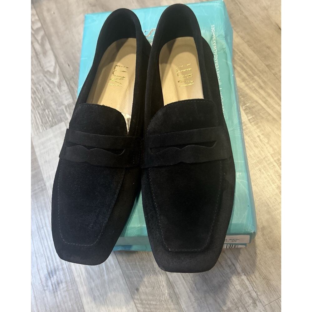 Women Penny Loafer Shoes Black Size 39 Morne Black Leather 100% Hand Made - Picture 3 of 12